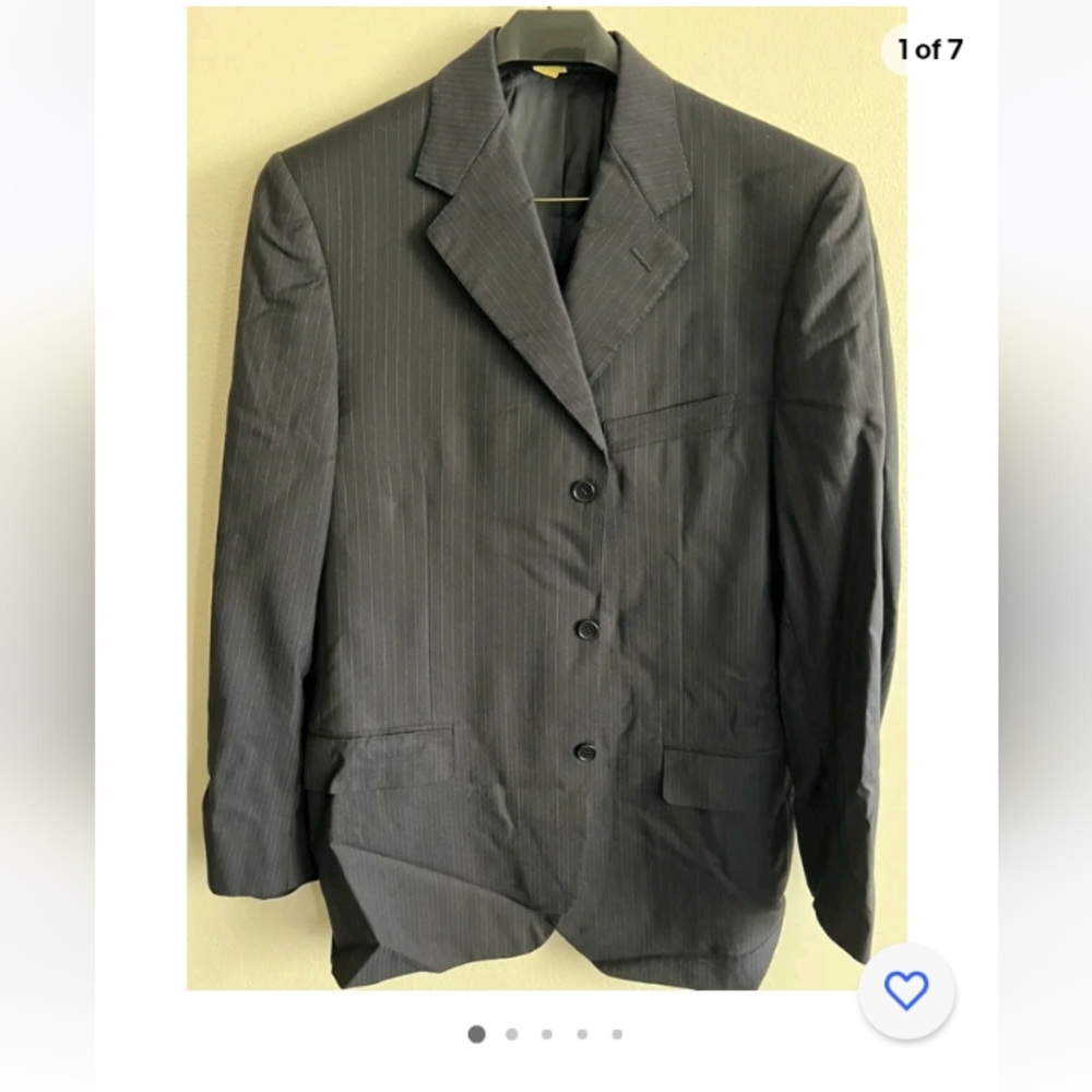 Canali Italy Super 120s blazer jacket 38L black stripes wool 3 button dual vent